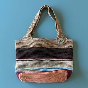 The Sak Tan & Multicolor Striped Crochet Tote